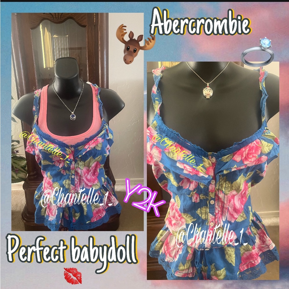 Y2k Abercrombie floral babydoll button up top multicolored!❣️